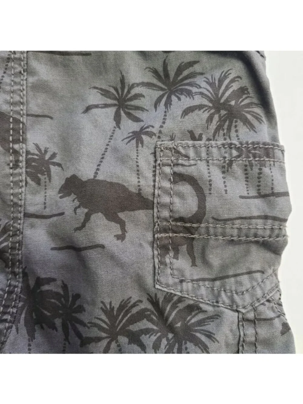 OshKosh B'gosh Dino Shortalls Baby Boys 6M Gray Dinosaur Overall Shorts Cotton